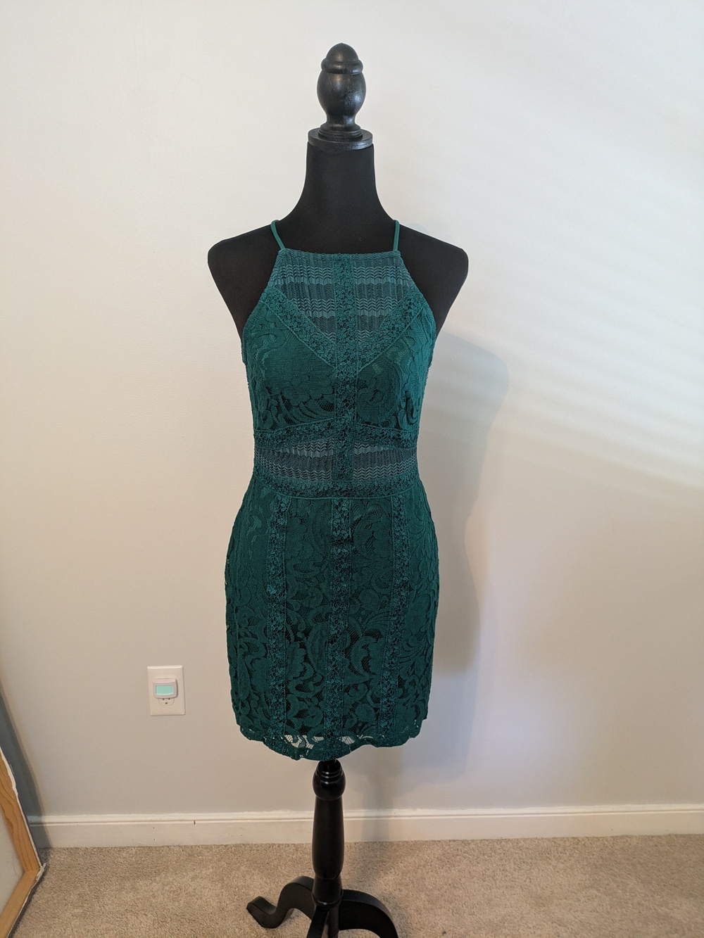 Topshop Lace Halter Mini Bodycon Dress Size 4 High Neck Halter